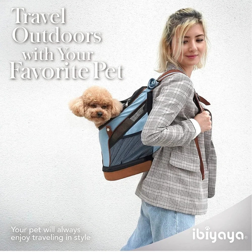 Ibiyaya New Denim Fun Lightweight Pet Backpack Cat & Dog Carrier, Denim, Small